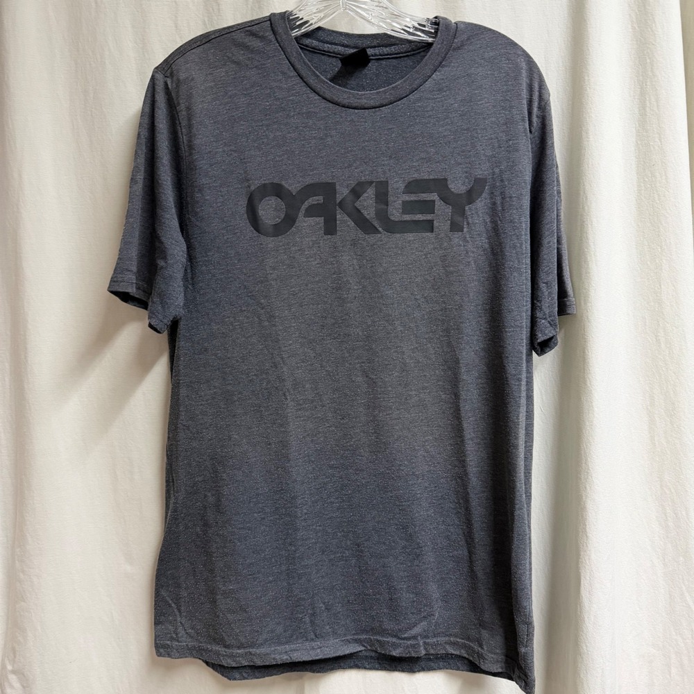 Oakley Men Charcoal Heather Grey Logo Graphic T-Shirt Custom Fit Medium